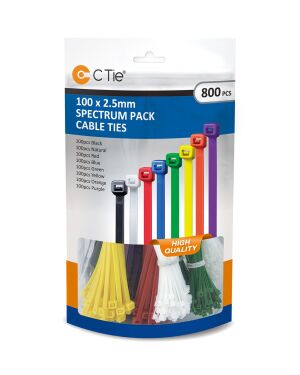 100mm x 2.5mm Multicoloured Cable Tie Assortment (Pack of 800)