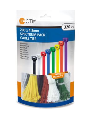 200mm x 4.8mm Multicoloured Cable Tie Assortment (Pack of 320)